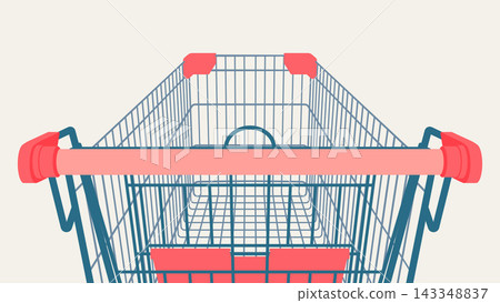 Front First-Person View of Shopping Cart on Isolated White Background, Empty Retail Trolley, Flat illustration Front First-Person View of Shopping Cart on Isolated White Background, Empty Retail Trolley, Flat illustration 143348837