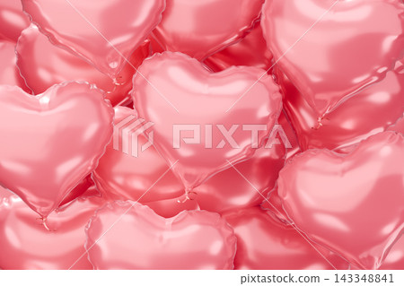 Glossy heart balloons background. Pink hear-shaped balloons. Romantic background. 3d rendering Glossy heart balloons background. Pink hear-shaped balloons. Romantic background. 3d rendering 143348841