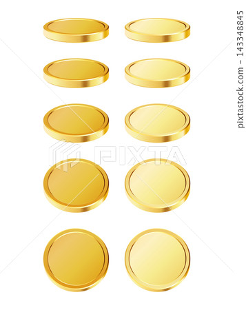 Set of Rotating Gold Coins Isolated on Isolated Background Set of Rotating Gold Coins Isolated on Isolated Background 143348845