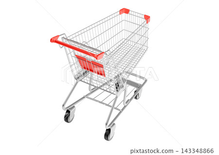 Shopping Cart on Isolated White Background, Empty Metal Trolley for Retail and Commerce, 3D Render 143348866