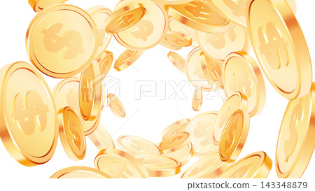 Realistic Gold Coin Rain Background with Casino Jackpot Theme 143348879