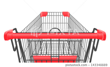 Front First Person View of Shopping Cart on Isolated White Background, Empty Retail Trolley, Realistic illustration Front First Person View of Shopping Cart on Isolated White Background, Empty Retail Trolley, Realistic illustration 143348889