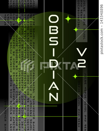 Dark Science Fiction Poster with Green Neon Geometric Light and Futuristic Space Design Dark Science Fiction Poster with Green Neon Geometric Light and Futuristic Space Design 143348896
