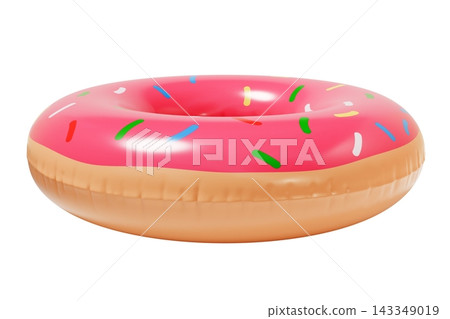 Donut Inflatable Swim Ring, Summer Pool Float Isolated on White Background. 3d rendering Donut Inflatable Swim Ring, Summer Pool Float Isolated on White Background. 3d rendering 143349019