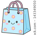 Cute Smiling Shopping Bag Character with Floral Pattern 143349050