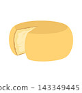 parmesan cheese wheel with cut slice, flat style 143349445