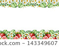 Watercolor strawberry frame with berries leaves and blossoms 143349607