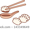 Cartoon dumplings with sauce drawing 143349649