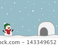 Snowman and igloo in a snowy background 143349652