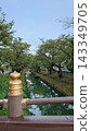 The balustrade with ornamental finials and the Shingashi River 143349705