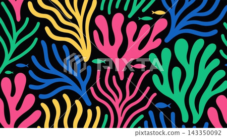 A vibrant 2D vector illustration of a dense coral reef pattern. Stylized A vibrant 2D vector illustration of a dense coral reef pattern. Stylized 143350092