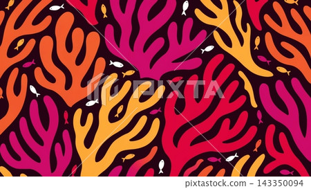 A vibrant 2D vector illustration of a dense coral reef pattern. Stylized A vibrant 2D vector illustration of a dense coral reef pattern. Stylized 143350094