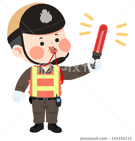 Thai traffic police officer character with whistle and glowing red light baton Thai traffic police officer character with whistle and glowing red light baton 143350115