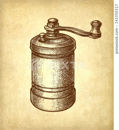 Vintage hand-cranked spice grinder Ink sketch Vintage hand-cranked spice grinder Ink sketch 143350317