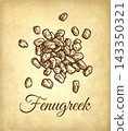 Dried Fenugreek Spice on Parchment Background 143350321