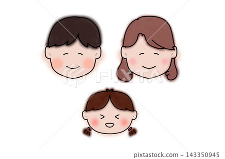 Hand-drawn illustration of a family of three, a smiling girl. Hand-drawn illustration of a family of three, a smiling girl. 143350945