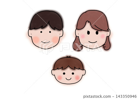 Hand-drawn illustration of a family of three, a smiling boy. 143350946
