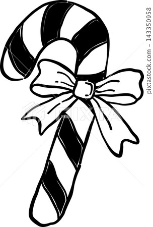 Christmas Striped candy cane decorated with ribbon bow and bow Christmas Striped candy cane decorated with ribbon bow and bow 143350958