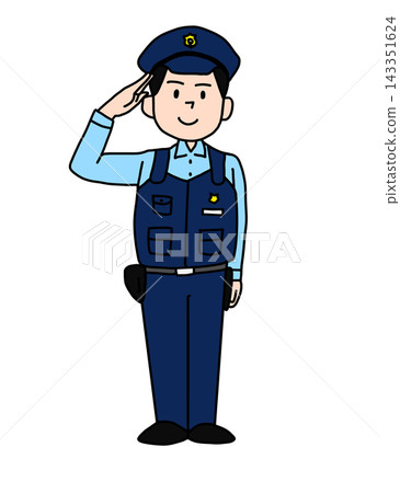 圖：一名面帶微笑的男警官敬禮 143351624