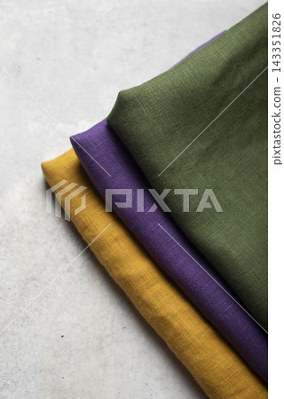 Folded Curry Yellow Green Purple Linen Fabric Cuts 143351826