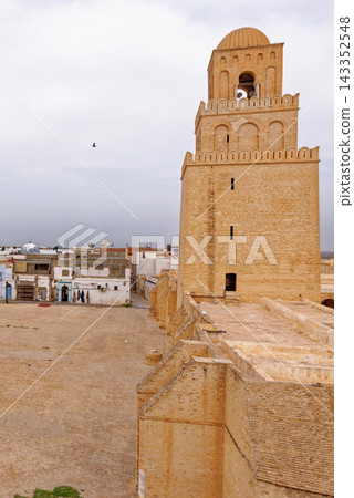 High Angle View of Great Mosque of Kairouan Architectural Complex High Angle View of Great Mosque of Kairouan Architectural Complex 143352548