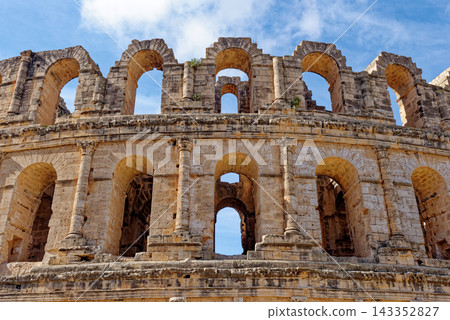 MultiTiered Arched Facade and Corinthian Pillars at El Jem Roman Amphitheatre 143352827