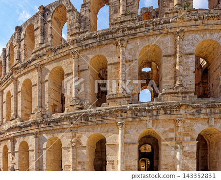 MultiTiered Arched Facade and Corinthian Pillars at El Jem Roman Amphitheatre 143352831