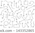 A set of hand-drawn dotted arrow illustrations. 143352865