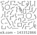 A set of hand-drawn double-lined arrow illustrations. 143352866