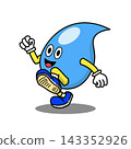 Happy blue water drop mascot running cartoon character with sneakers and gloves 143352926