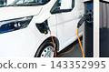 Electric delivery van with electric vehicles charging station. 143352995