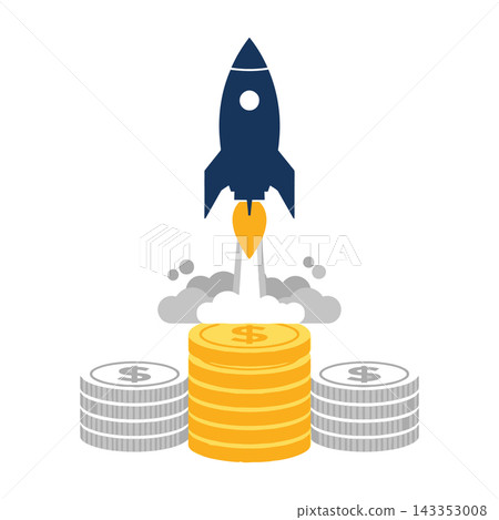 Rocket Launching From Stacks Of Gold And Silver Coins Upwards Rocket Launching From Stacks Of Gold And Silver Coins Upwards 143353008