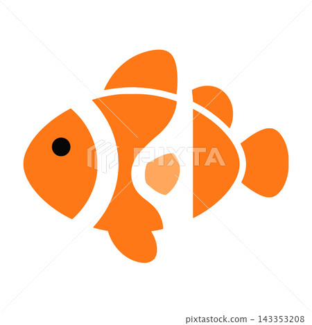 Stylized Orange Clownfish Vector Icon with White Stripes on White Background Stylized Orange Clownfish Vector Icon with White Stripes on White Background 143353208