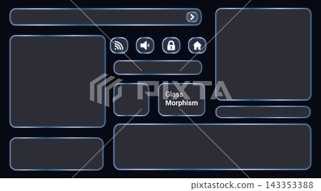 Glassmorphic UI UX interface elements and icons vector template Glassmorphic UI UX interface elements and icons vector template 143353388