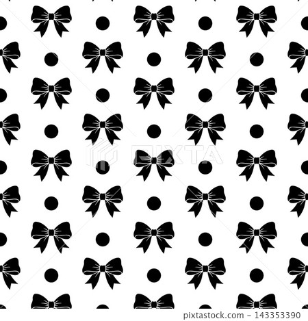 Black bows and polka dots vertical seamless pattern on white background 143353390