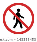 No Walking Sign Black Silhouette Red Circle Prohibition Symbol Warning Icon 143353453