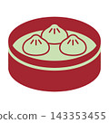 Steamed dumplings in a traditional chinese steamer basket 143353455