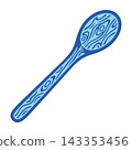 Blue wooden spoon with decorative swirls 143353456