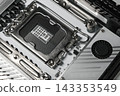 Close up of a CPU socket on a modern computer motherboard 143353549