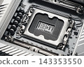 Close up of a CPU socket on a modern computer motherboard 143353550