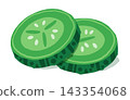 Fresh cucumber slices. Juicy cucumber cut pieces flat vector illustration. Healthy food and salad ingredient 143354068