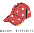 Vintage baseball cap. Classic sports polka dot hat flat vector illustration. Casual streetwear accessory isolated on white 143354071