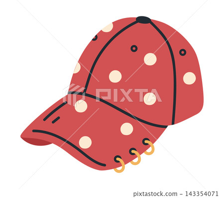 Vintage baseball cap. Classic sports polka dot hat flat vector illustration. Casual streetwear accessory isolated on white Vintage baseball cap. Classic sports polka dot hat flat vector illustration. Casual streetwear accessory isolated on white 143354071
