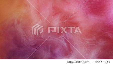 Art fog. Mist paint. Multicolor fluid blending red purple orange dye flow. Blur cloud texture spill abstract watercolor background. 143354734
