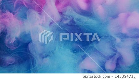 Vapor mix. Defocused stream. Colorful smoke blending pigment blur texture. Art water pink blue paint abstract curl mist wave background. 143354735