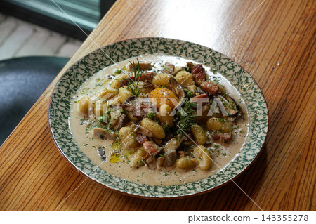 Rich and Creamy Italian Porcini Mushroom Gnocchi Pasta 143355278