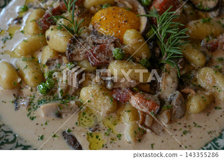 Rich and Creamy Italian Porcini Mushroom Gnocchi Pasta 143355286