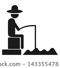 fishing icon, symbol of a man on a river fishing, flat vector illustration on a white background 143355478