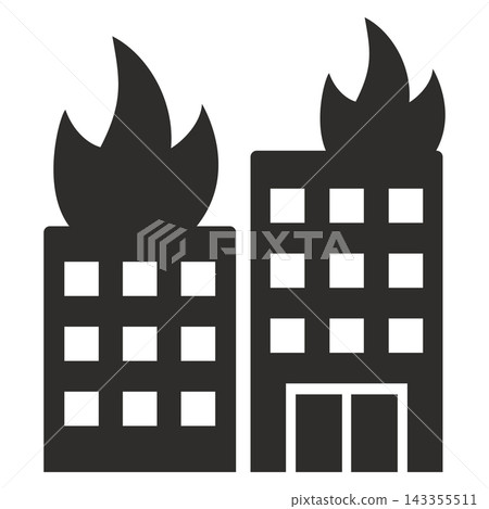 fire icon, house on fire, flat vector illustration on a white background 143355511