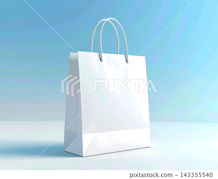 Still life. Paper shopping bag on a white background. Bag mockup in white color for promoting brands. Still life. Paper shopping bag on a white background. Bag mockup in white color for promoting brands. 143355540